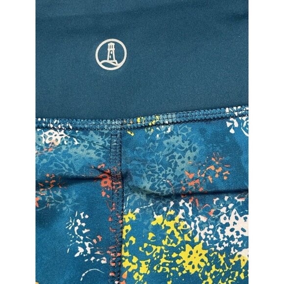 Lands' End Everyday Active Leggings Baltic Teal Color Splotches Zip Pockets Sz L - Picture 6 of 9